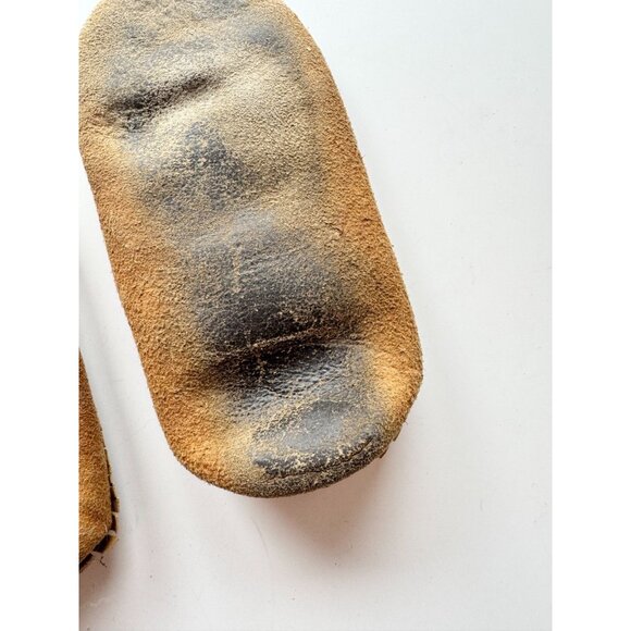 Vintage Handmade Warm Brown Beaded Suede Leather Slippers Moccasins, Size 5 - Picture 11 of 12